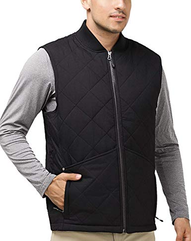 MIER Men's Diamond Quilted Vest Lightweight Padding Insulated Vest with 9 Pockets, Black