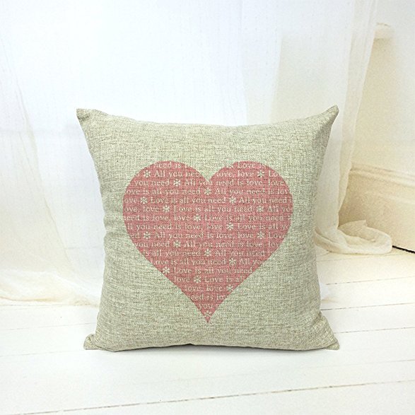 SLS Cotton Linen Decorative Throw Pillow Case Cushion Cover Pink Heart 18 "X18 " (4)
