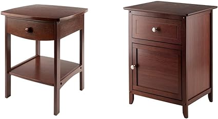 Winsome Wood Accent Table, Walnut & Night Stand/Accent Table with Drawer and Cabinet for Storage, Antique Walnut