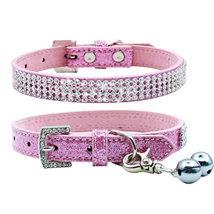 PUPTECK Basic Adjustable Dog Cat Collar Bling Diamante with Bells