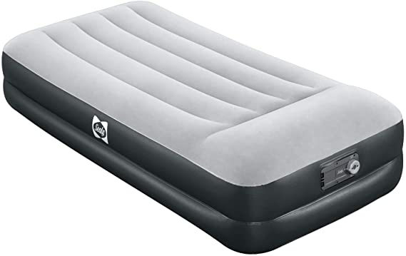 Sealy 94051E-BW 16 Inch High Single Person Inflatable Mattress Internal I-Beam Twin Airbed with Built-in AC Air Pump, Pillow Headrest, and Storage Bag