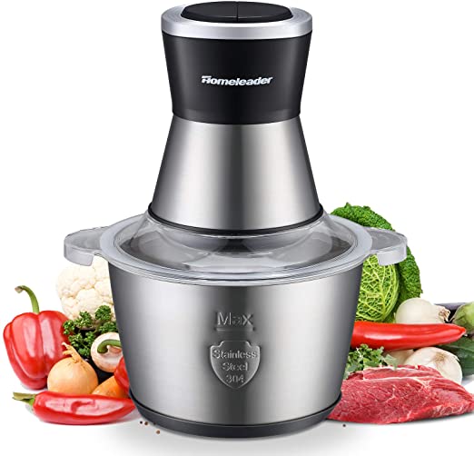 Electric Food Chopper,Homeleader 8-Cup Food Processor,2L BPA-Free Stainless Steel Bowl Blender Grinder for Meat,Vegetables,Fruits and Nuts,400W