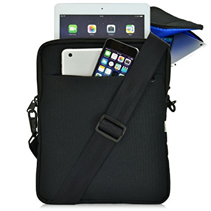 Turtleback Universal Tablet and iPad Pouch Bag with Shoulder Strap - Fits Devices up to 10.5" Inch with Cases - Made in the USA (Black/Blue)
