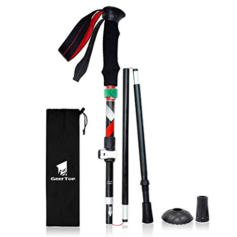 Geertop Collapsible Walking Stick Portable Aluminum Trekking Pole Lightweight Folding Cane Holder Anti Shock & Quick Lock Adjustable Hiking Poles Stick with Comfortable Handle