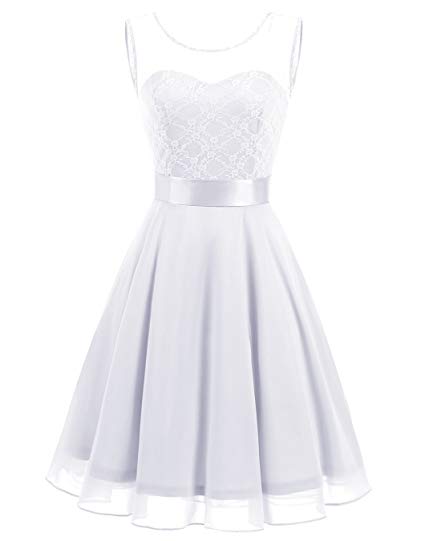 BeryLove Women's Short Floral Lace Bridesmaid Dress A-line Swing Party Dress
