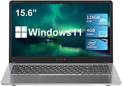 SGIN 15.6 Inch aptop 4GB DDR4 128GB SSD, Windows 11 Laptops with Celeron N4020, Graphics 600, Bluetooth 4.2, 2.4/5.0G WiFi, 2 x USB 3.0, Expandable Storage 512GB TF