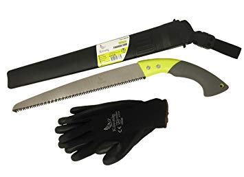 Könnig Professional Heavy Duty Pruning Saw 13" - Comfort Handle with Saw Blade Enclosure - Japanese Design Hand Saw with Free Garden Gloves (Straight Blade)