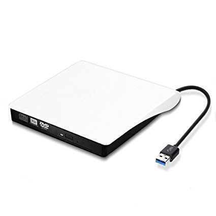 TOPCHU External CD Drive,Ultra Slim USB 3.0 CD DVD-RW DVD ROM Drive, DVD Burner/Reader/Recorder/Writer/Rewriter for Macbook/Win10/Win8 /iMAC/Desktop/Laptop/Notebook (White)