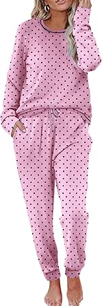 Ekouaer Pajamas Women's Long Sleeve Sleepwear Soft 2 Piece Loungewear Pj Set with Jogger Pants XS-3XL