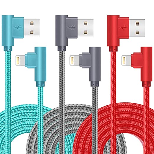 iPhone Charger Cable 3 Packs 90 Degree Lightning Cable Nylon Braided Charger USB Fast Charging iPhone Cable Compatible iPhone 13/12/ 11/ Pro/Max/X/XS/XR/XS Max/ 8/ Plus/7/7 Plus/6/s(6FT/2M)