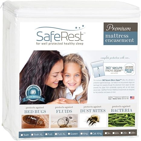 SafeRest Premium Zippered Mattress Encasement - Lab Tested Bed Bug Proof, Dust Mite and Waterproof - Breathable, Noiseless and Vinyl Free (Fits 12-15 in. H) - Cal King Size