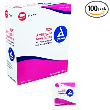 Box Of 100 BZK Antiseptic Towelettes