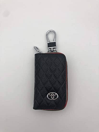 Premium Leather Car Key Chain Coin Holder Zipper Case Remote Wallet Bag is suitable for all Toyota models (black)