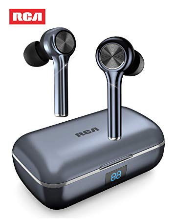 Wireless Earbuds, RCA Bluetooth 5.0 Headphones with 28 Hours Playtime, IPX6 Waterproof Bluetooth Earbuds, Mic, One Step Paring, Single/Twin Mode, Wireless Earphones for Workout/Travel