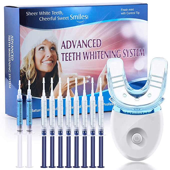 OriHea Teeth Whitening Kit with LED Light, FDA Approved Dental Whitener, 8 Syringes of 3ml 35% Carbamide Peroxide Tooth Whitening Gel, 2 Syringes of Desensitizing Gel, White Smile Set with Mouth Tray