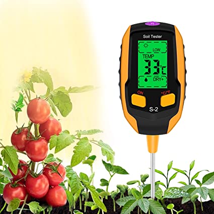 MASiKEN 5-in-1 Soil Test Meter, Digital Soil Moisture/Thermometer/Light illuminance/PH Meter/Hygrometer Tester and Monitor, Long Alloy Probe, Soil Test Kits for Outdoor House Lawn Gardening Plants