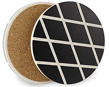 Coasters for Drinks | Absorbent Ceramic Stone | Set of 4 | Cork Back, Protects Furniture (Black-2)