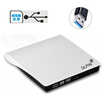 DLPIN® USB3.0 Slim Portable External CD DVD RW DL Burner Writer Drive for Macbook Laptop Desktop Notebooks PC(White)