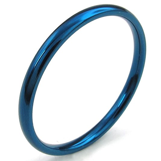 KONOV Mens Womens Stainless Steel Ring, 2mm, Comfort Fit Band, Blue