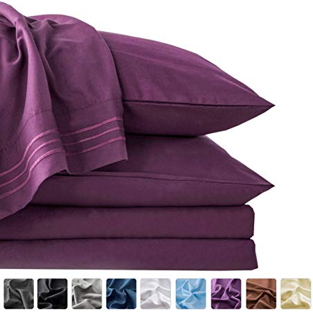 LIANLAM Queen Bed Sheets Set - Super Soft Brushed Microfiber 1800 Thread Count - Breathable Luxury Egyptian Sheets 16-Inch Deep Pocket - Wrinkle and Hypoallergenic-6 Piece（Purple, Queen）