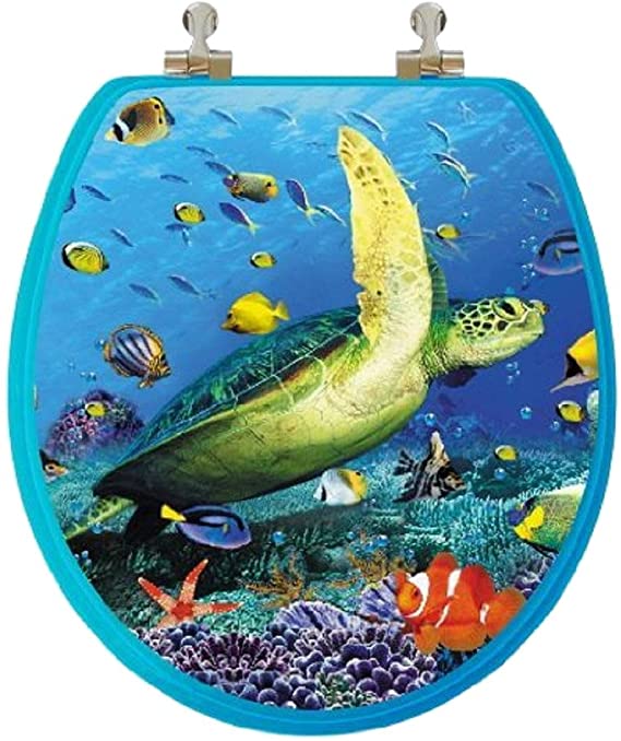 TOPSEAT 6TS3R1900CP 805-1 3D Ocean Series Round Toilet Seat with Metal Hinges, Sea Turtle