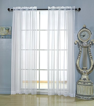 MYSKY HOME Rod Pocket Window Voile Sheer Curtains, White, 52 x 63 Inch, Set of 2 Panels