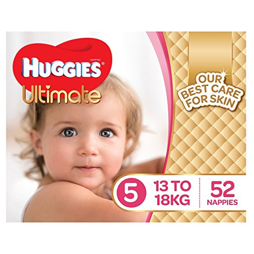 Huggies Ultimate Nappies, Girls, Size 5 Walker (13-18kg), 52 Count