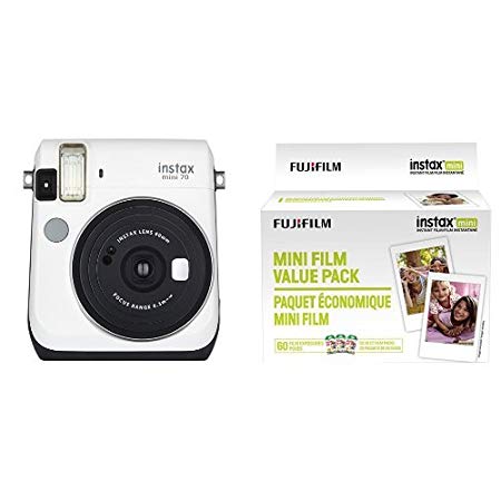 Fujifilm Instax Mini 70 - Instant Film Camera (White) and Instax Mini Film Value Pack - 60 Images