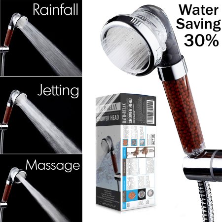 Filtered Hand Held Shower Head Filtration System Help Reduces hair loss. High Pressure Rainfall Spa Water Saving, Negative Ionic Ion Flow Filter Handheld Shower head. Purifies Water, Remove Chlorine