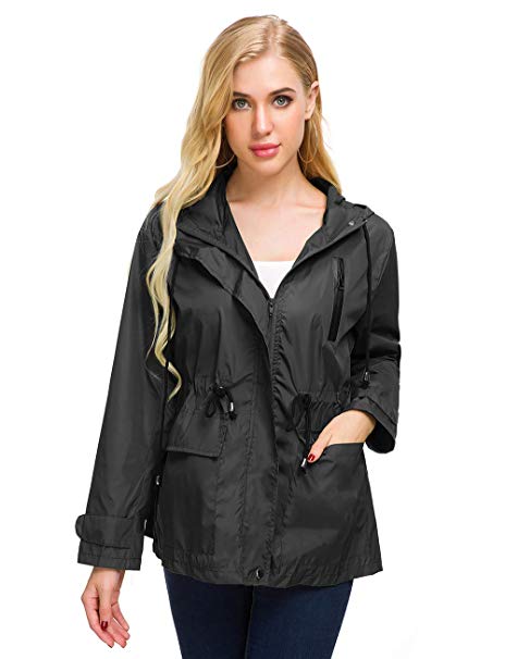AKEWEI Packable Rain Jacket Women Waterproof Lightweight Raincoat with Bag for Travel