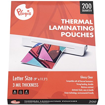 Pluqis Universal Thermal Laminating Pouches For Letter Size 8.5 x 11 Inch, Clear 3 Mil, 200 Sheets