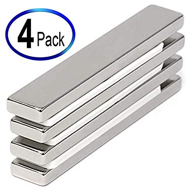 Powerful Bar Magnets Neodymium Grade N45 3" x 1/2" x 1/4" 4 Pack Super Strong Rectangular Magnets Cabinets Schools Crafts Magnets Door Magnets