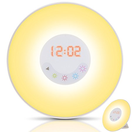 Wake-Up Light, totobay Sunrise Simulation 5 Colors Alarm Clock / Night Light with Nature Sounds or FM Radio , USB Charger Included-Touch Control