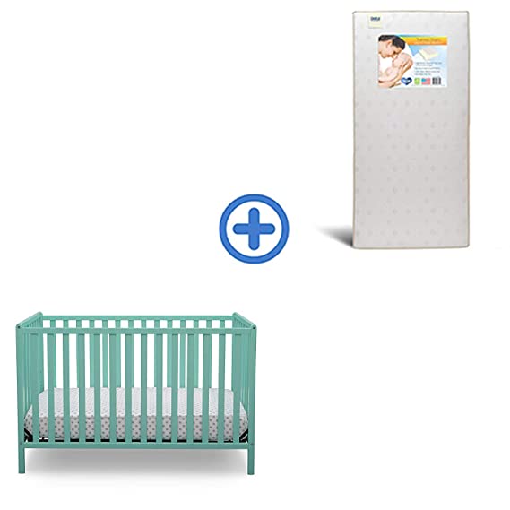 Delta Children Heartland 4-in-1 & Mattress, Aqua with Twinkle Stars Crib & Toddler Mattress