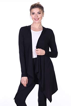 82 Days Womens Casual Long Sleeve Drape Cardigan with Hood Plus Size Made in USA
