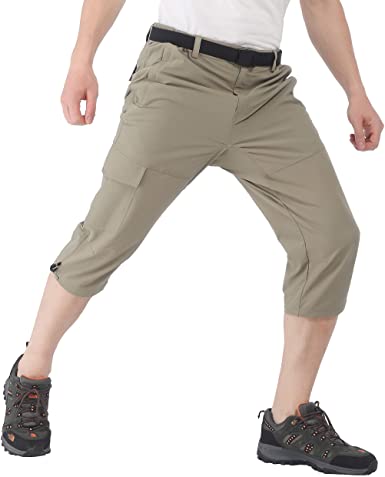 MIER Men's Quick Dry Hiking Capris Pants Lightweight Stretchy Cargo Shorts Below Knee with 5 Pockets, Water Resistant