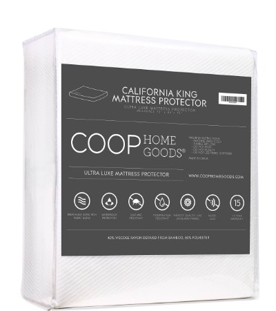 Ultra Luxe Bamboo derived Viscose Rayon Mattress Pad Protector Cover by Coop Home Goods - Cooling Waterproof Hypoallergenic Topper - California King - White