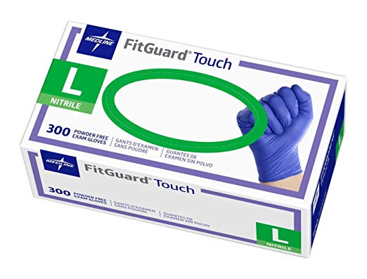 Medline FitGuard Touch Nitrile Exam Gloves, Disposable, Powder-Free, Cobalt Blue, Large, Box of 300