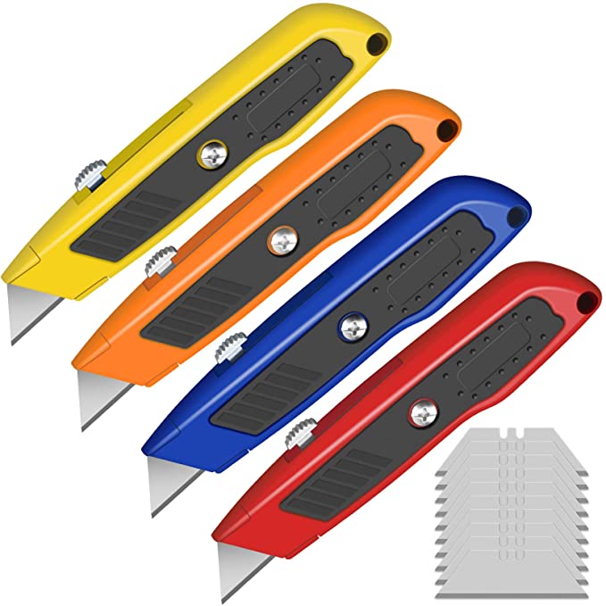 4-PACK Box Cutter Colorful Utility Knife Heavy Duty Aluminum Shell Box Cutters Retractable for Cartons,Cardboard,Boxes