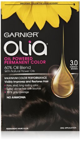 Garnier Olia Oil Powered Permanent Hair Color 30 Darkest Brown Packaging may vary