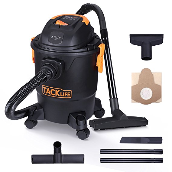 Tacklife Wet Dry Vacuum 5 Gallon, 5.5 Peak HP with 20 FT Clean Range, 4-layer Filtration System and Safety Buoy Technology for Dry/Wet/Blowing, Multipurpose Accessories Included - PVC01A