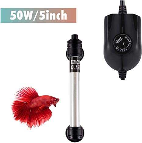 Hygger Mini Inline Quartz Glass Aquarium Heater with External Controller, Adjustable Submersible Betta Fish Tank Thermostat 50W/100W