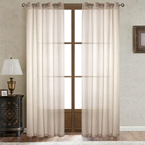 Dreaming Casa Beige Linen Sheer Curtains for Bedroom Solid Semi Sheer Grommet Top Two Panels for Living Room 2 Panels 42''W x 63''L