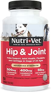 Nutri-Vet Advanced Strength Hip & Joint Chewable Dog Supplements | Formulated with Glucosamine & Chondroitin to Support Dog Cartilage & Mobility | 150 Tablets