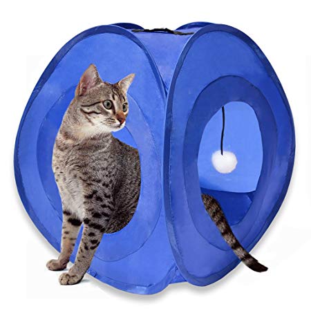 MyDeal Pop Up Instant Kitty Play and Sleep Tent with Portable, Foldable Design and Built in Toy for Cats , Kittens , and other Small Animals!