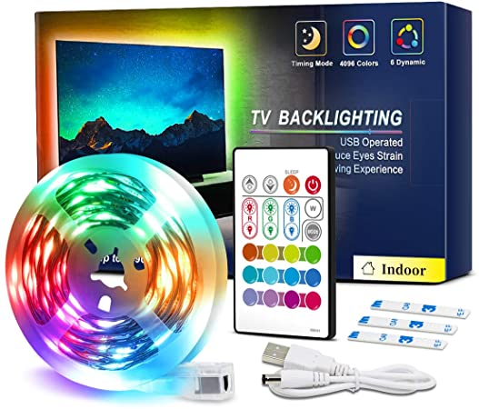 TV LED Backlight 6.56ft-13ft 5050 RGB LED Strip Lights with Remote for 32-70in TV 5V USD LED Tape Light 4096 Colors Changing LED Light Strip for Monitor Theater Home Bedroom Desk Ambient Light