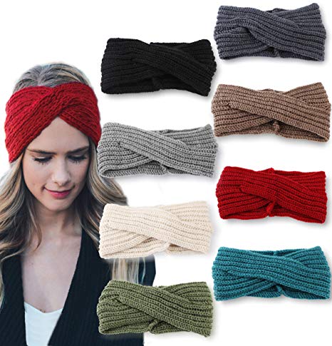 LOLIAS 8-12 Pack Crochet Turban Headband Winter Soft Knitted Hairband Braided Ear Warmer Boho Headwraps for Women Girls