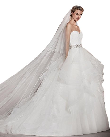 Passat 2M/3M/5M/10M Wedding Veil Sequin Pearl Edge Luxury Crystals Beaded Bling Bridal Veil H62