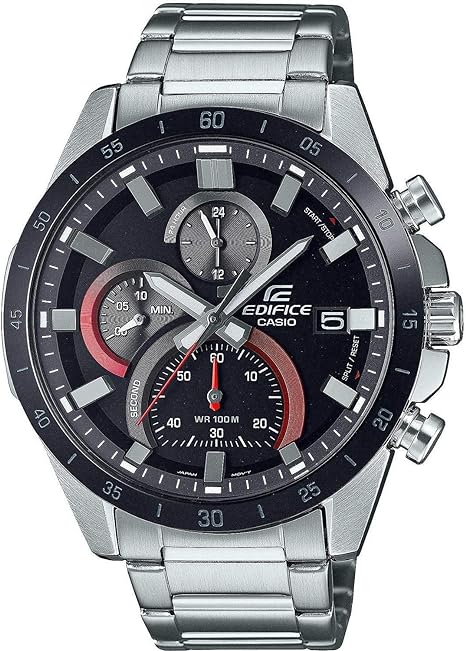 Casio Mens Chronograph Quartz Watch Edifice with Stainless Steel Strap, Silver/Black, Bracelet