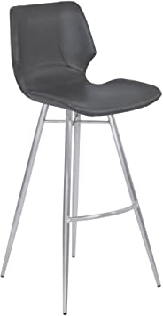 Armen Living Zurich 30" Bar Height Barstool in Vintage Grey Faux Leather and Brushed Stainless Steel Finish